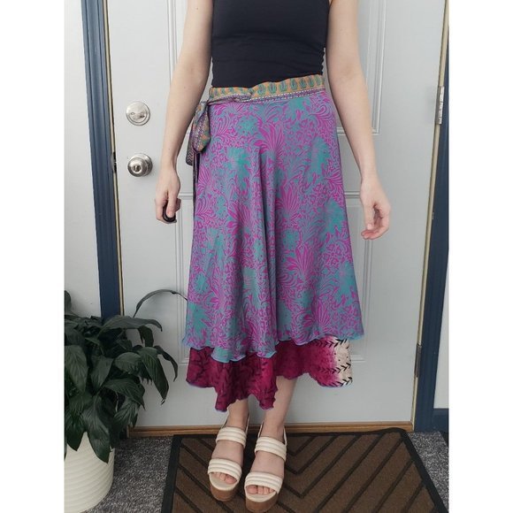 Jewel Tone‎ Silk Blend Wrap Skirt - Picture 1 of 4